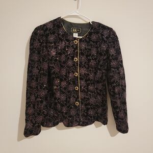 Glitter‎ Floral Evening Velvet Jacket Womens Size 14 Button Up Elegant Regency